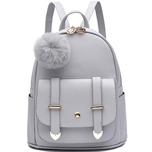 Image of I IHAYNER Girls Fashion Backpack Mini Backpack Purse for Women Teenage Girls Purses PU Leather Pompom Backpack Shoulder Bag