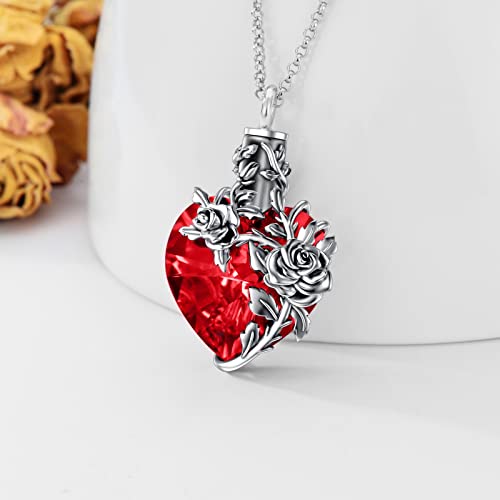 PELOVNY Rose/Lotus/Sunflower/Lily Flower Cremation Urn Necklace For Ashes Sterling Silver Heart/Teardrop Crystal Memorial Jewelry For Women4