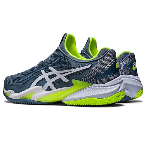 Tenis ASICS Court FF 3 Masculino Clay (Saibro) Azul Aço e Amarelo Neon Modelo 2023 (br_footwear_size