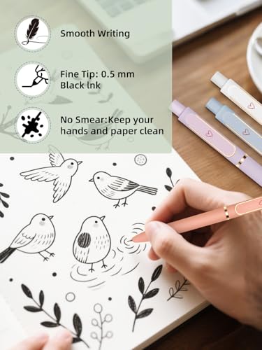 Bolígrafos de gel para mujeres, 5 pcs, tinta negra, punta fina 0.5mm miniatura 3