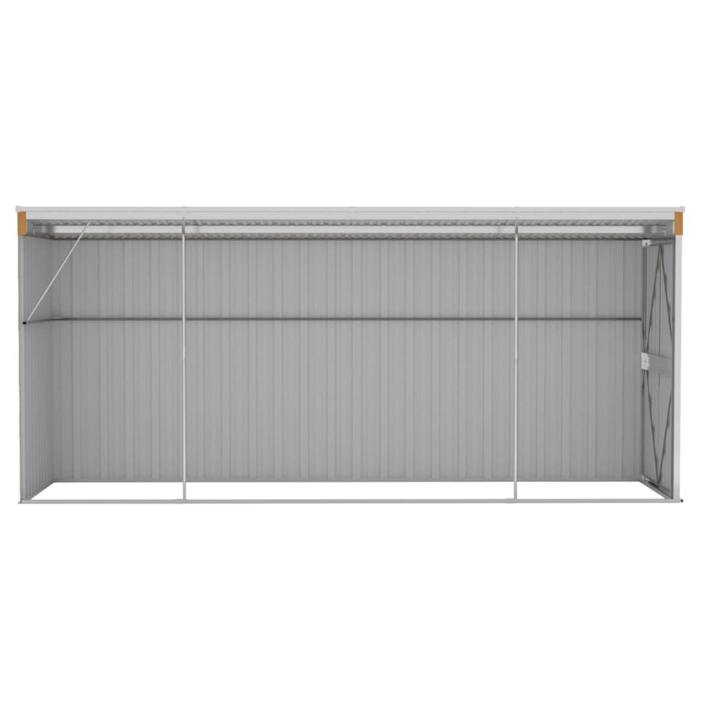 Wandmontiertes Gartenhaus Braun in Holzoptik aus verzinktem Stahl 118 x 382 x 178 cm mit Doppeltüren, Kunststoffgriff, abschließbar für Werkzeug, Rasenmäher, Terrasse und Gartenlagerung