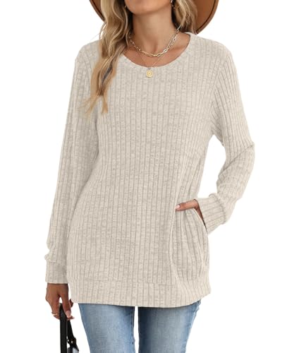 JomeDesign Sweters for Women Dressy Casual Long Sleeve Shirts Crewneck Fall Outfits with Pocket Tunic Tops3
