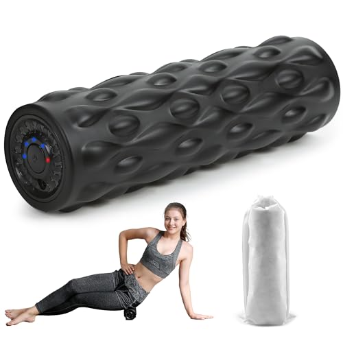 High-Density Vibrating Foam Roller Black with 4 Customizable Speeds for Deep Tissue Massage, Muscle...