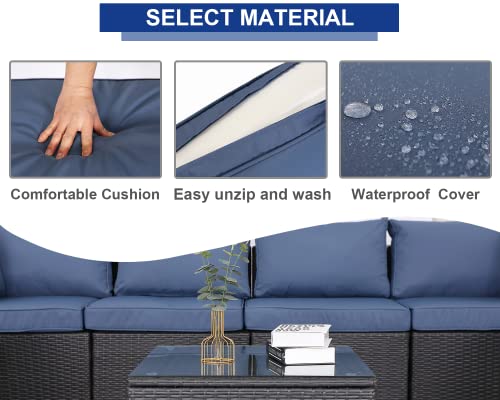 Bptd 7 Piece Patio Furniture Sets Outdoor Sectional Sofa Rattan Patio Conversation Set Pe Rattan Wicker Outside Couch With Table And Cushions For Porch Lawn Garden Backyard (Expresso-Dark Blue) #TOP4