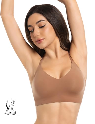 Image of Lusait Lace Bralettes for Women Full Coverage Sexy No Underwire Deep V Racerback Bra Comfort Padded Bras