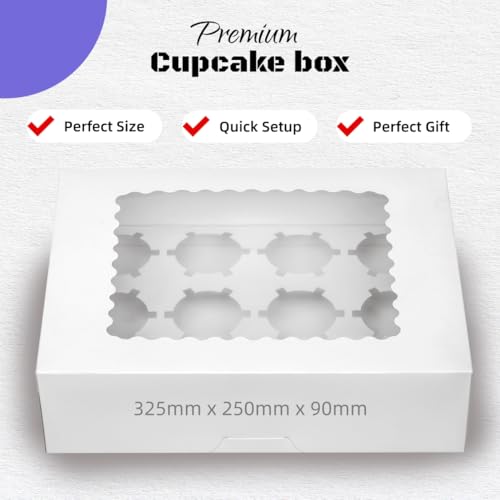 LONGTEAM 12 Holders Cupcake Boxes, 3-Set Cupcake Container with Window Transport Holders Holding 36 pastry Box for Birthday, Holiday, Party Bakery Supplies (White-3 Sets)