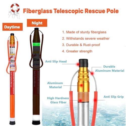Gancho y pértiga de Salvamento para Piscinas, Gancho telescópico de Rescate for Piscina, Poste de Fibra de Vidrio y Gancho de Aluminio, Capacidad de 120 kg, Varios tamaños