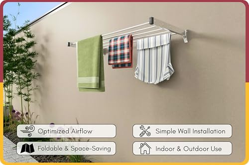 Image of Amiraj Heavy Duty Stainless Steel Wall Mounted Clothes Drying Rack | Foldable & Space Saving Cloth Dryer Stand for Balcony, Laundry & Bathroom | Rust-Free Laundry Rack (4 Feet, 5 Pipe)