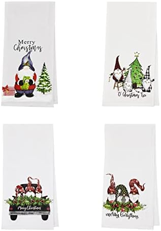 Aomazstal Christmas Kitchen Towels Decorative Set Merry Christmas Hand Towels 4PCS Xmas Winter Holiday Dish Towels Funny Santa Claus Tea Towels White dishcloths for Home Kitchen Supplies