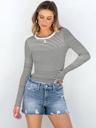 Image of ANRABESS Women Long Sleeve Shirts Rib Knit Slim Fit Tops Basic Tee Spring Outfits Casual T-Shirt Underscrubs Layer Clothes