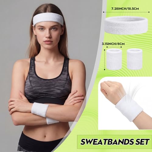 Image of Neon Sweatbands and Wristbands Bulk, Cotton Sports Headbands for Team Spirit, School Field Day, 80s 90s Party, Soccer Fan Accessories, Gym, Cheer and Group Events