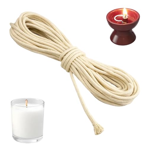 ikBrtaiay Mecha para Velas Caseras y Lámparas Aceite 10m × Ø 4mm, Redonda Mecha para Lámparas Aceite, Mecha de Repuesto para Lámpara de Alcohol, Estufas de Parafina, Fabricación de Velas, DIY