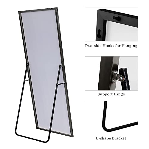 Image of NeuType 43 inchx16 inch Full Length Mirror with Standing Holder Aluminum Alloy Frame Floor Mirror Wall-Mounted Mirror for Living Room, Bedroom, Hanging or Leaning Against Wall, Black (with Stand)