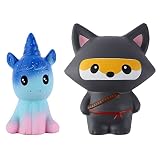 Anboor 2Pcs Squishies Unicorn Ninja Fox Toys Jumbo Slow Rising Food Soft Relief Stress Toy for Kids