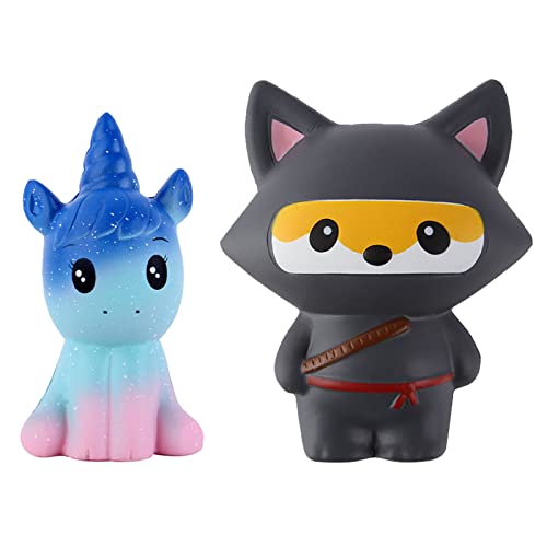 Anboor 2Pcs Squishies Unicorn Ninja Fox Toys Jumbo Slow Rising Food Soft Relief Stress Toy For Kids Adults #TOP22