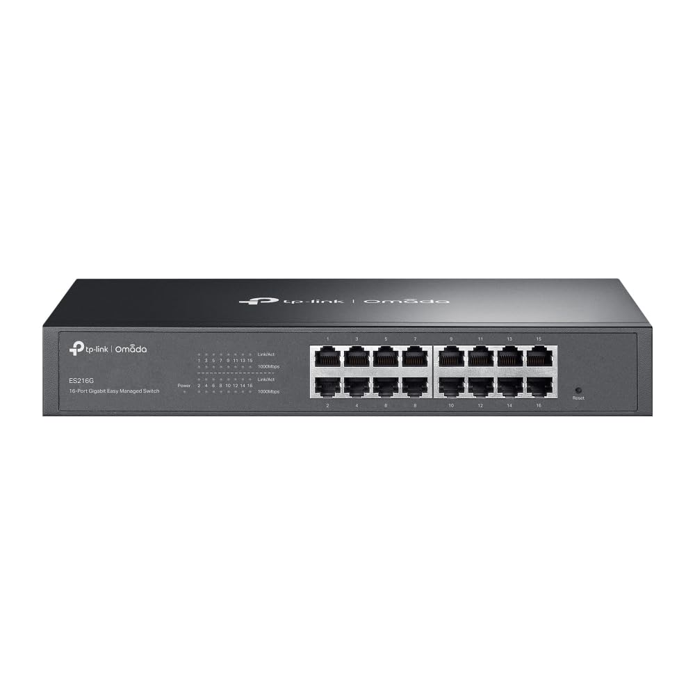 TP-Link Omada ES216G 16-Port Gigabit Switch, Ethernet Network Switch with Cloud Management, Easy Managed, VLAN, QoS, IGMP Snooping, Fanless Metal, Rackmount/Desktop Switch, Ethernet Splitter