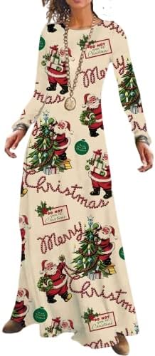 Akivide Christmas Long Sleeve Printed Maxi Dress Women Xmas Tree ...