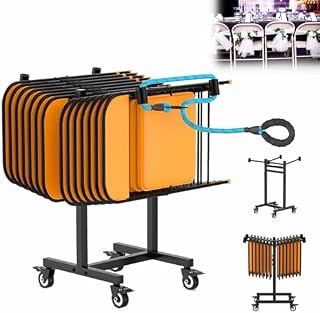 Folding Chair Storage Rack Cart,Heavy Duty Folding Chair Cart with Locking Wheels, Holds 12 Chairs, Includes 360° Rubber Wheels for Secure Transport and Storage