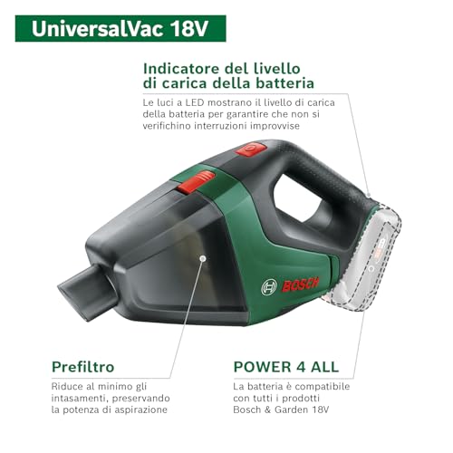 Bosch Aspiratore A Batteria Universalvac 18, Batteria Da 2.5 Ah, Sistema Da 18 V, Confezione In Cartone, Verde - Immagine 1