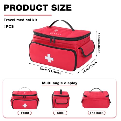 Image of HANNEA Travel Medicine Organizer Empty Emergency Medicine Pouch Waterproof Oxford Fabric First Aid Kit with Handle Multi-Section Medical Box for Home, Car, Business, and Travel Use, 29x18x16cm
