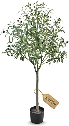 ASTIDY Artificial Olive Tree - 4FT Tall Fake Olive Plant in Pot - Faux Olive Tree Topiary Silk Trees - Artificial Tree for Home Office Living Room Floor Decor Indoor