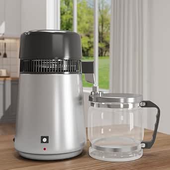 4L Countertop Water Distiller 110V 750W - Silver Housing & Glass Pitcher