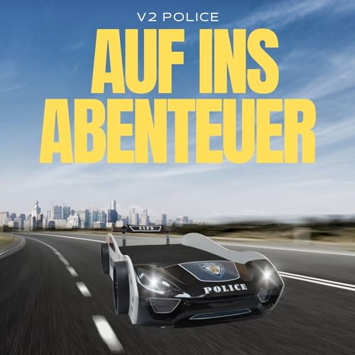 Coemo Kinder Autobett V2 Police Kinderbett 90x200 im Rennwagen super Streifenwagen Design mit LED Beleuchtung und Lattenrost für Jungen und Mädchen - Betten Farbe Weiß