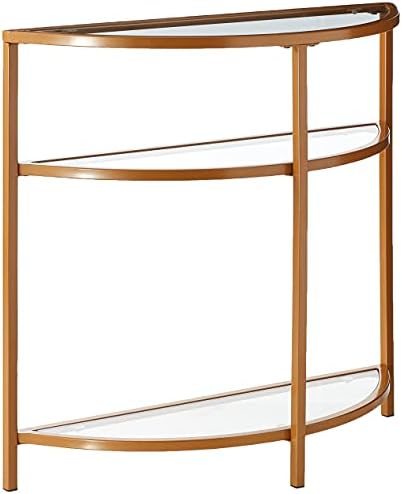HomePop Home Decor | Kaufmann Collection Modern Glass Half Moon Accent Table | Accent Table for Display & Storage for Entry Way & Living Room (Gold)