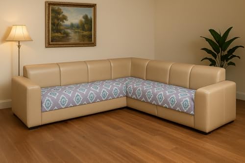 Image of JAPA Teal Paisley Stripes Quilted Velvet L-Shape Seat-Only Sofa Cover for 3+2 Seater - Non-Slip Washable Daily Use Sofa Protector, Luxury Sofa Mat for Living Room