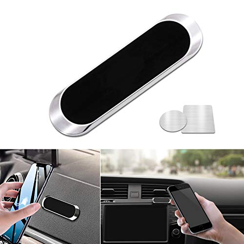 Xotic Tech Mini Strip Magnetic Car Mount Dashboard Desk Phone Holder Stand Compatible with iPhone 11/XS/XR/X/8,Samsung Galaxy S10 / S9 / S8 / S7 and All Phones(Silver)