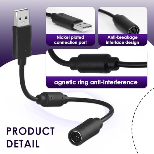 Image of USB Breakaway Cable for Xbox 360, Rocksmith Real Tone Cable, Xbox Controller Cord, Xbox USB Adapter, Guitar Hero Dongle , Compatible with Logitech G920 G923 G27 & Thrustmaster 458 Spider Racing Wheel
