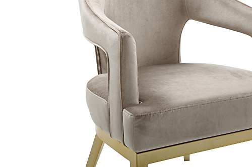 Iconic Home Gourdon Accent Chair Plush Velvet Upholstered Swoop Arm Gold Tone Solid Metal Legs Modern Contemporary, Taupe #TOP3
