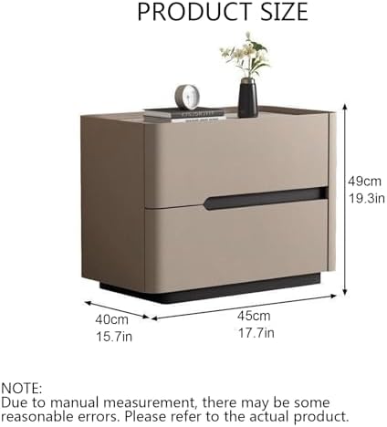 Gray Wooden Bedside Table with Drawers, Nightstand with Hidden Handles & Slate Top, Small Nightstands for Bedroom & Living Room, Perfect for Small Spaces, 45cm