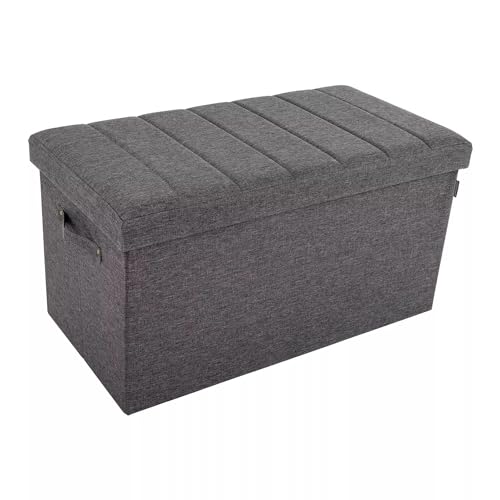 Seville Classics Foldable Storage Bench Ottoman with Handles (Modern Gray), Large