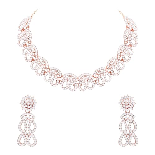 SAIYONI Western Collection Jewellery Set Austrian Diamond Studded Rose Gold Plated Choker Necklace With Earring