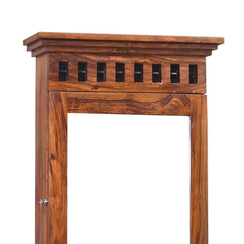 Image of Solid Sheesham Wooden Dressing Table | with 2 Drawers Storage Organizer | Makeup Vanity with Mirror | Storage Shelves, Bangle Holder for Bedroom & Living Room Assembled [Honey Finish]