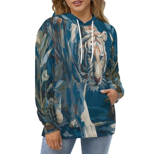 Sweat à capuche tigre peint à la main avec poche pull unisexe - 2