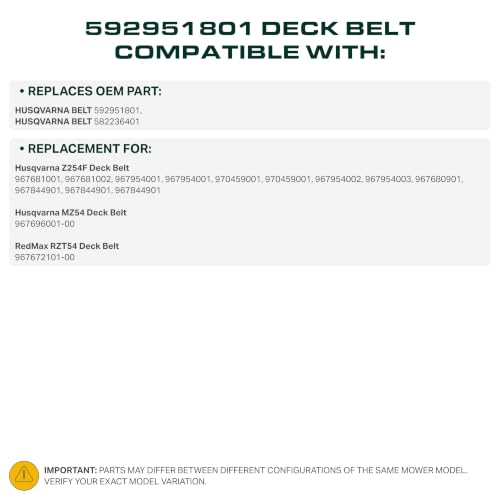 Image of UDC Parts 592951801 Deck Belt 152 inch x 0.53 inch / Replacement for Husqvarna Z254F Deck Belt 54 Inch Zero-Turn Mower, RedMax RZT54 592 95 18-01 / High Strength Heat Resistant Durable Aramid Cord