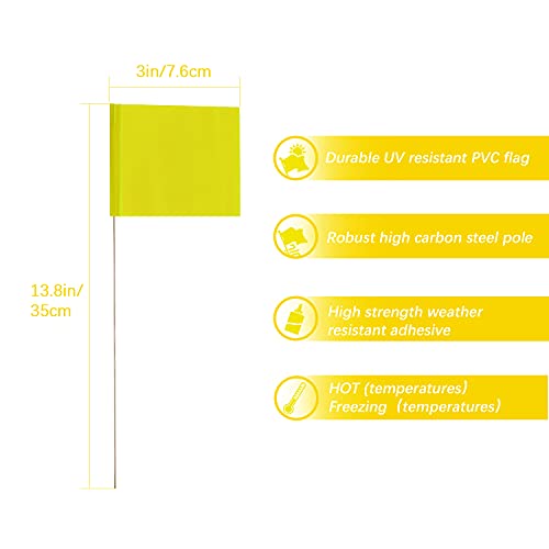 AIEX 5.1×7.6cm 42 Stück Markierungsfahnen Mit 35cm-Stahlmast Vinyl Pfahlflagge Für Industrie Unterirdische Versorgungsunternehmen Landschaftsgestaltung Vermessung Haustiergrenze (Gelb)