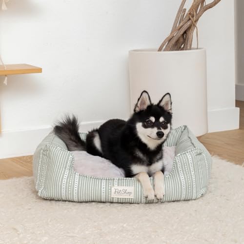 Fringe Studio Block Stripe Dusty SAGE 24" W x 21" D x 7" H Small Rectangular Cuddler Pet Bed W/Reversible Cushion, 100% Cotton Canvas Exterior, Machine Washable, PetShop Collection (755SM001) by Fringe - Used condition - Image 2
