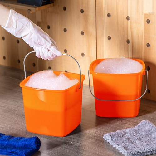 Image of Zhehao 6 Pcs 3 Quart Bucket for Cleaning Small Sanitizer Bucket for Restaurant Square Plastic Pail with Handles for Home, Offices, Commercial Use, Food Service(Orange)
