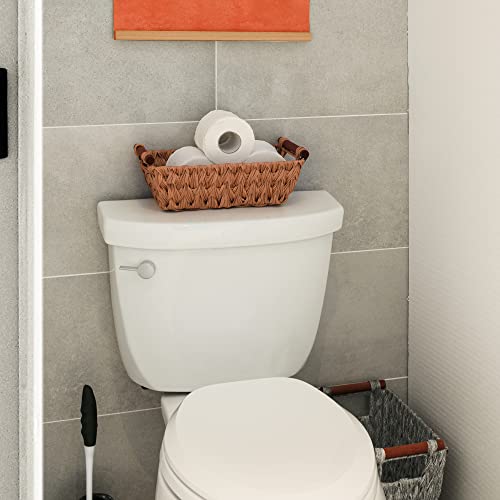 Granny Says Wicker Basket With Handles, Woven Trapezoid Basket, Waterproof Storage Wicker Baskets For Pantry And Bathroom Storage, Caramel Orange, 2-Pack #TOP1