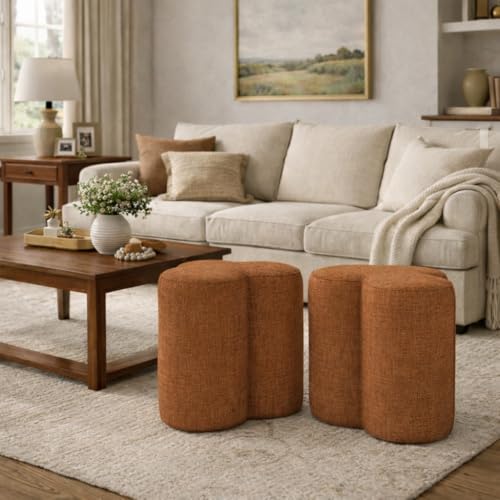 Image of HomePop 18 inch Clover Ottoman - Rust Orange Chenille