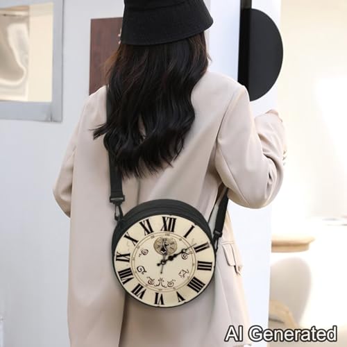 Image of Women Novelty Round Clock Shape Zippered Clock Purses for Women Tote Handbag Shoulder Bag, Gift for Mom Girlfriend