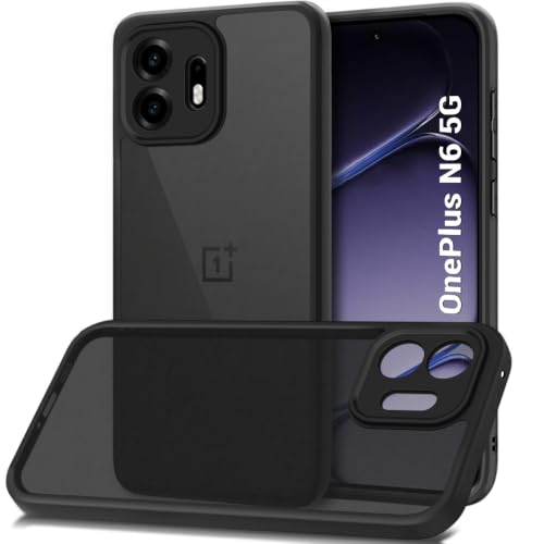 Image of TheGiftKart Hybrid Shockproof Back Cover Case for OnePlus N6 5G | Camera Protection Module | Hard Back Cover Case for OnePlus N6 5G (PC & TPU, Translucent Smoke Matte Back, Black Sides)