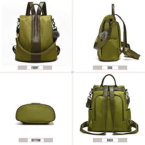 Women Backpack Purse Waterproof Nylon Anti-theft Rucksack Lightweight Shoulder Bag (Olive)