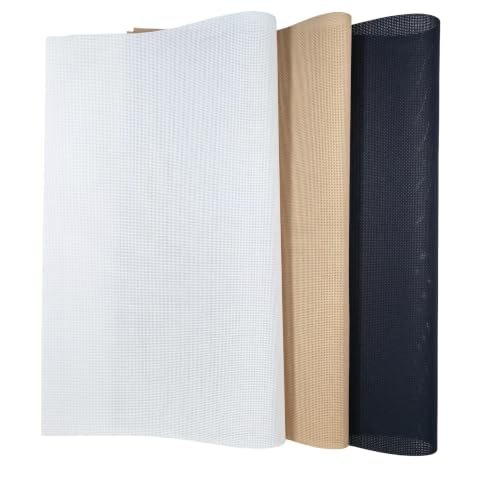 Image of KCS 3 pc of 15 inch x 18 inch(38cmx45cm) 18 Count Cross Stitch Cotton Aida Cloth Needlework Rolled Fabric Box,18CT,White+Khaki+Black