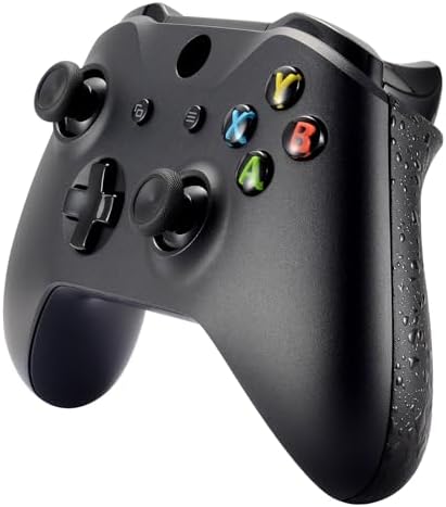 eXtremeRate Textured Black Back Panels, Comfortable Non-Slip Side Rails, 3D Splashing Handles, Game Improvement Replacement Parts for Xbox One X & Xbox One S Controller - 5