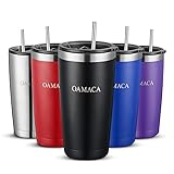 Oamaca 20OZ coffee tumblers with lids and straws，Stainless Steel Vacuum Insulated Travel cup，Double wall powder coated mug, Anti overflow Water cups for hot and cold drinks for Home Office,Black