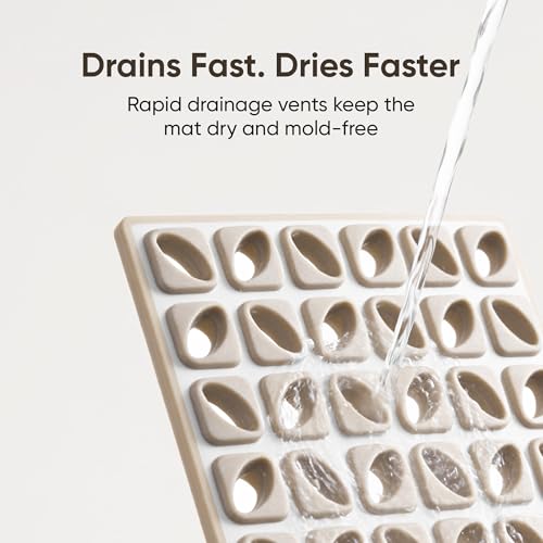 Image of Frido Anti-Slip Bath Mat With Dense Suction Cups | Quick-Drain Design for Faster Drying | Helps Prevent Mould Buildup | PVC Shower Mat For Wet Bathroom Floors | 80x40 cm Rectangular Shape | Warm Beige